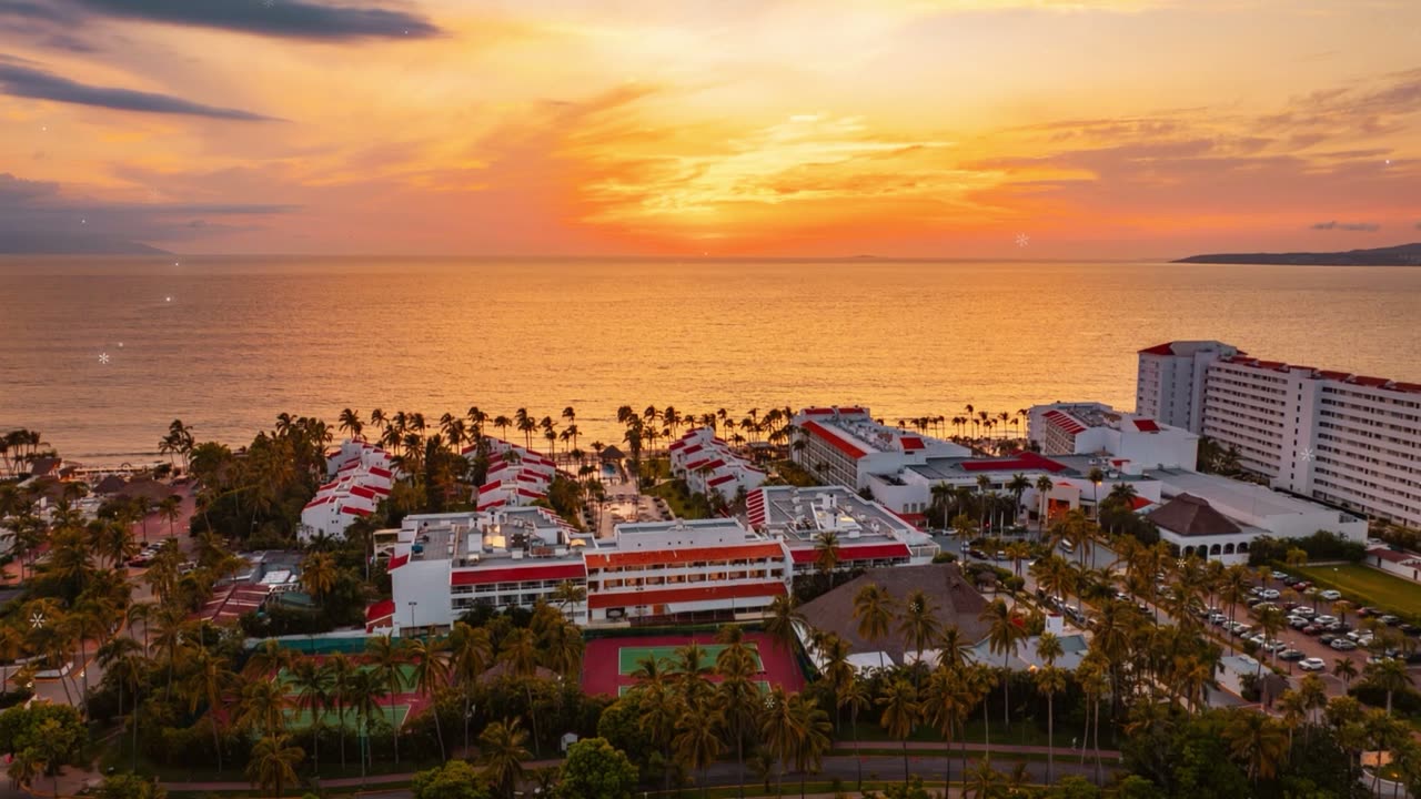Vista aérea de Marival Emotions al atardecer en Riviera Nayarit
